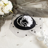 Polyester Mesh Tulle Fabric, with Small Ball Lace, for DIY Bride's Headdress and Veil, Dark Gray, 25x0.03~0.18cm