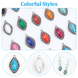 30Pcs 15 Colors Zinc Alloy Pendants, with Resin, Horse Eye, Mixed Color, 23.5x14.5x5.5mm, Hole: 1.8mm, 2pcs/color