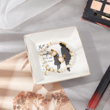 Porcelain Square Jewelry Holder, Jewelry Tray, for Holding Small Jewelries, Rings, Necklaces, Earrings, Bracelets, Trinket Display, Human Pattern, 105~110x103~108x26.5~29.5mm, Inner Diameter: 77.5~97.5mm