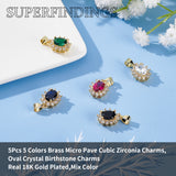 5Pcs 5 Colors Brass Micro Pave Cubic Zirconia Charms, Real 18K Gold Plated, Nickel Free, Oval, Mixed Color, 14x11.5x7mm, Hole: 5x3.5mm, 1pc/color