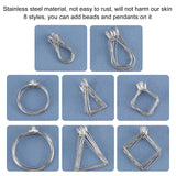 80Pcs 8 Styles 304 Stainless Steel Wire Pendants, Hoop Earring Findings, Mixed Shapes, Stainless Steel Color, 10pcs/style