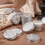 24pcs 6 style  Aluminium Hollow Candle Canister Lids, Scented Candle Toppers, Mason Jar Lids, Flat Round, Silver, Mixed Patterns, 70~7.05x1.25~1.3cm, Inner Diameter: 6.6cm, 4pcs/style