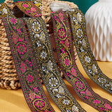 14M 2 Colors Ethnic Style Embroidery Polyester Ribbons, Jacquard Ribbon, Garment Accessories, Floral Pattern, Mixed Color, 34mm, 7m/color