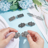 Heart & Feather & Flower & Hamsa Hand Vintage Alloy Cardigan Clips, Sweater Collar Badges with Iron Clips, Antique Silver & Platinum, 75~88mm, 4 styles, 1pc/style, 4pcs/set, 1 set/box