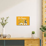 Tinplate Sign Poster, Horizontal, for Home Wall Decoration, Rectangle with Word Bee Happy, Gnome Pattern, 200x300x0.5mm