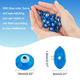 Handmade Evil Eye Lampwork Beads Strands, Flat Round, Blue, 16~17x8~9mm, Hole: 1.8mm, about 24pcs/strand, 12.60''(32cm), 1strand/box