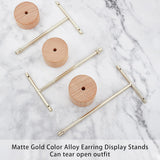 Iron Earring Display Stands, with Wooden Base, Flat Round, Golden, 39x70x117mm
