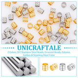 60Pcs 2 Colors 201 Stainless Steel Beads, Grooved Beads, Column, Golden & Stainless Steel Color, 4x4mm, Hole: 2.8mm, 30pcs/color