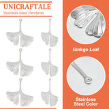 50Pcs 304 Stainless Steel Pendants, Ginkgo Leaf, Stainless Steel Color, 28x26x2mm, Hole: 1mm