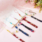 5pcs Brass Pendant Keychains, with Polyester Rope, Iron Lobster Claw Clasps, Lucky Cat Porcelain Beads, Mixed Color, 21.5cm, 5 style, 1pc/style, 5pcs/set