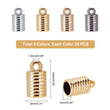 96Pcs 4 Colors UV Plating ABS Plastic Cord Ends, End Caps, Column, Mixed Color, 14x8mm, Hole: 1.6mm, Inner Diameter: 6mm, 24pcs/color
