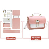 DIY Imitation Leather Sew on Women's Crossbody Bag Making Kit, including Fabrics, Imitation Pearl Cat Head Ornament, Alloy Buckles & Magnetic Button, Cord and Needle, Screwdriver, Pink, Finished Product: 25x7x18.5cm