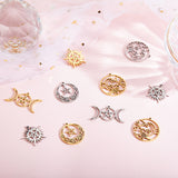 16Pcs 8 Style 304 Stainless Steel Pendants, Star & Moon, Real Gold Plated & Stainless Steel Color, 19~30x25~35x1~1.5mm, Hole: 1.2~1.5mm, 2pcs/style