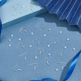 100Pcs 304 Stainless Steel Earring Hooks, with 100Pcs Plastic Ear Nuts, Silver, 17x18.5x2.5mm, Hole: 1.8mm, 20 Gauge, Pin: 0.8mm
