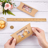Kraft Paper Pillow Candy Box, with Clear Window, for Wedding Favors Baby Shower Birthday Party Supplies, Sandy Brown, 18.5x7.8x0.8cm, Fold: 16x7.5x2.7cm