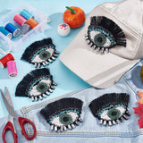 Evil Eye with Eyelash Appliques, Cloth & Seed Bead Handicraft Appliques, Costume Hat Bag Ornament Accessories, Black, 80x117x6mm