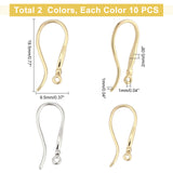20Pcs 2 Color Brass Earring Hooks, Ear Wire, with Cubic Zirconia, Lead Free & Cadmium Free, Platinum & Golden, 19.5x2x9.5mm, Hole: 1mm, 18 Gauge, Pin: 1mm, 10pcs/color