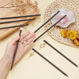 8Pcs 8 Style Wood Hair Sticks, with Light Gold Alloy and Plastic Round Pendant, Vintage Decorative for Hair Diy Accessory, Black, 1pc/style