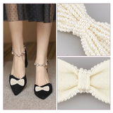 4Pcs Cloth Bowknots Shoe Decorations, with Plastic Imitation Pearl Beads, Antique White, 51x98x19mm