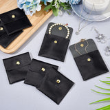 PU Imitation Leather Jewelry Storage Bags, with Snap Buttons, Square, Black, 8x8x0.73cm