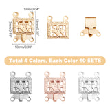 40 Sets 4 Colors 304 Stainless Steel Box Clasps, Multi-Strand Clasps, 2-Strands, 4-Holes, Rectangle with Flower, Mixed Color, 15x10x3mm, Hole: 1mm, 10sets/color