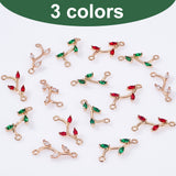 30Pcs 3 Styles Brass Cubic Zirconia Connector Charms, Light Gold, Long-Lasting Plated, Cadmium Free & Lead Free, Branch Shape, Mixed Color, 20~21x8.5x3mm, Hole: 1.5mm, 10pcs/style