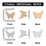 60Pcs 2 Colors  Alloy Pendants, with Crystal Rhinestone, Cadmium Free & Lead Free, Butterfly, Platinum & Light Gold, 19.5x16.5x2.5mm, Hole: 1.6mm, 30pcs/color