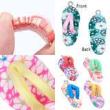 Handmade Polymer Clay Pendants, with Alloy Findings, Flip-Flops/Chancla, Mixed Color, 30~32x13x9mm, Hole: 2.5mm, 50pcs/set