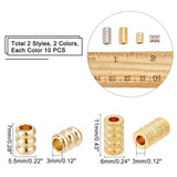 40Pcs 4 Style 304 Stainless Steel Beads, Groove Beads, Column, Golden & Stainless Steel Color, 7~11x5.5~6mm, Hole: 3mm, 10pcs/style