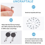 100Pcs Iron Ball Stud Earring Findings, with Horizontal Loops & 100Pcs Friction Ear Nuts & 100Pcs 304 Stainless Steel Open Jump Rings, Gunmetal, 6.5x4mm, Hole: 1mm, Pin: 0.8mm