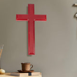 Oak Wood Cross Wall Decoration, for Home Decor, Dark Red, 249x146x16mm, Hole: 10x24mm