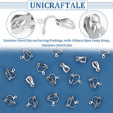 60Pcs 304 Stainless Steel Clip-on Earring Findings, with 100pcs Open Jump Rings, Stainless Steel Color, 12x6x11mm, Hole: 1.2mm