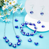 Heart Evil Eye Lampwork Bead Strands, Blue, 13~15x15x9mm, Hole: 2mm, about 24pcs/strand, 11.4 inch, 2strands/box