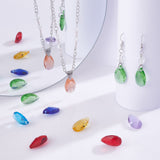 48Pcs 8 Colors Faceted Glass Pendants, Teardrop Charms, Mixed Color, 22x13x7~8.5mm, Hole: 1mm, 6Pcs/color
