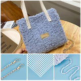 DIY Knitting Crochet Bags Kits, Including Yarn, Mesh Plastic Canvas Sheets, Bag Handles, Bag Strap Chains, Knitting Needles, Thread, Magnetic Clasp, Labels, D Ring, Light Steel Blue
