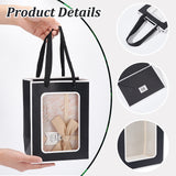 Rectangle Paper Gift Bags, with Clear Window, Shopping Bags with Handle, Candy Bag for Birthday, Wedding, Black, 20x15x10.3cm