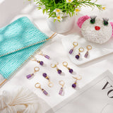 Natural Amethyst Pendant Stitch Markers, Crochet Leverback Hoop Charms, Locking Stitch Marker with Wine Glass Charm Ring, Round & Column, Golden, 3.8~4.1cm, 2 style, 6pcs/style, 12pcs/set