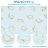 304 Stainless Steel Leverback Earring Findings, with Loop, Golden, 15x10x2mm, Hole: 1.4mm, Pin: 1x0.8mm, 80pcs/box