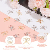 24Pcs 2 Colors Brass Connector Charms, Long-Lasting Plated, Bowknot Links, Mixed Color, 10x14x2mm, Hole: 1.6mm, 12pcs/color