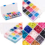 Handmade Polymer Clay Beads, for DIY Jewelry Crafts Supplies, Disc/Flat Round, Mixed Color, 6x1mm, Hole: 2mm, 24colors, about 285~300pcs/color, 6840~7200pcs/box