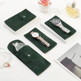 Portable Velvet Watch Pouches, Watch Travel Storage Bags, Rectangle with Iron Button, Dark Green, 12.9x6.8x0.6cm