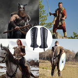 Imitation Leather Boot Cover, Leg Guards, with Alloy Finding, Renaissance Medieval Viking Costume Accessories, Black, 470x175~232.5x12mm, 2pcs/set