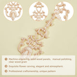 Rubber Wood Carved Onlay Applique, Center Flower Long Applique, for Door Cabinet Bed Unpainted Decor European Style, Blanched Almond, 202x86x9.5mm