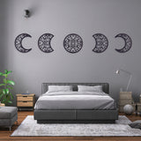Hollow Wood Wall Hanging Ornaments, Wall Decor Door Decoration, Moon Phase with Heart Pattern, Black, Moon: 200x165~200x5mm, 5pcs/set