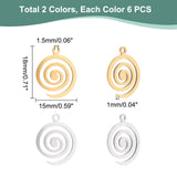 12Pcs 2 Colors 201 Stainless Steel Pendants, Laser Cut Pendants, Vortex, Mixed Color, 18x15x1mm, Hole: 1.5mm, 6pcs/color