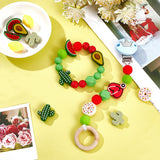 12Pcs 6 Style Food Grade Eco-Friendly Silicone Beads, Chewing Beads For Teethers, DIY Nursing Necklaces Making, Cactus & Watermelon & Lemon & Avocado & Donut, Mixed Color, 13~27x17.5~30x8~16.5mm, Hole: 2~2.3mm, 2pcs/style