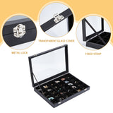 30-Slot Rectangle PU Leather Jewelry Presentation Boxes, Clear Glass Window Jewelry Organizer Holder Case with Velvet Inside, for Earrings, Rings, Bracelets Storage, Black, 35x24x4.9cm