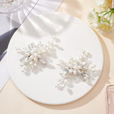 1 Sets Pearl Shoe Decoration, with Platinum Alloy Findings and Crystal Rhinestone Cabochons, Flower, White, 77x46x15.5mm