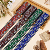 14M 4 Colors Ethnic Style Rhombus Pattern Polyester Ribbon, Jacquard Ribbon, Tyrolean Ribbon, Clothing Accessories, Mixed Color, 2 inch(50mm), 3.5m/color