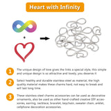 304 Stainless Steel Links, Infinity with Heart, Stainless Steel Color, 40x19x2.5mm, Hole: 1.5mm, 10pcs/box